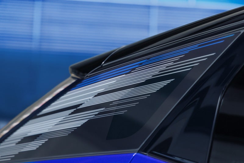 Close-up of the Modern Pattern on the 2026 OPTIQ-V Rear Quarter Glass | Sudbay Cadillac in Gloucester MA